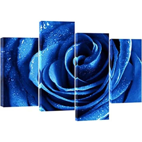 Wieco Art Lienzo de rosa azul con rocío arte de pared_1