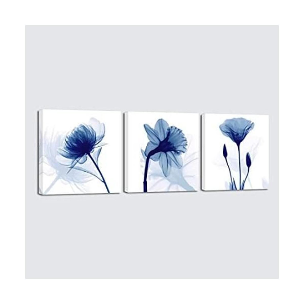 Wieco Art Flores abstractas azules 3 paneles impresiones