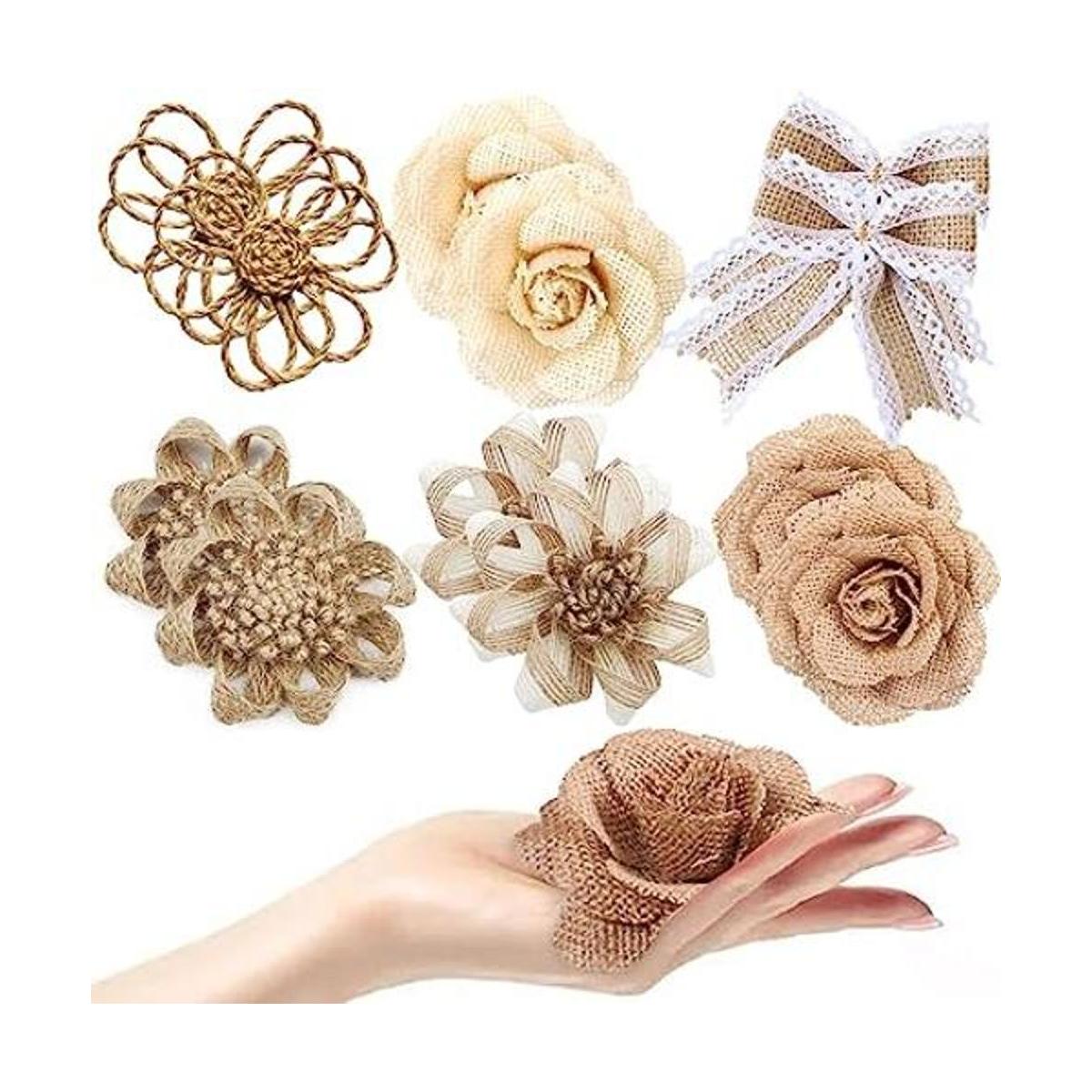 12 flores de arpillera grandes para manualidades 3.15