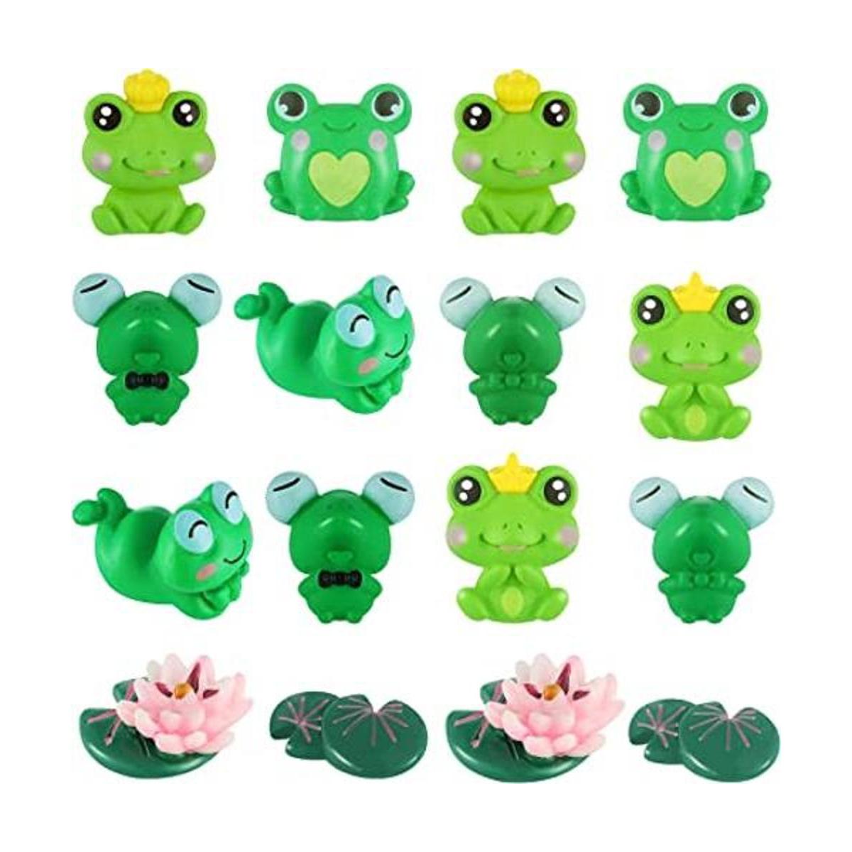 16 figuras en miniatura de rana y loto de resina mini