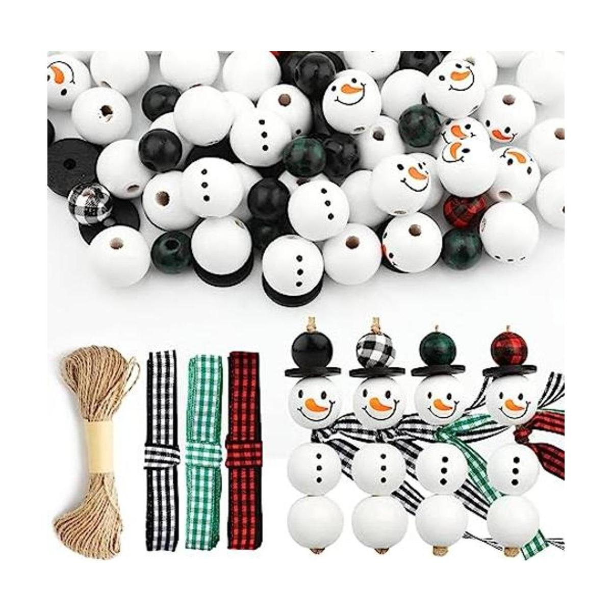 180 cuentas de madera de Navidad muñeco de nieve de