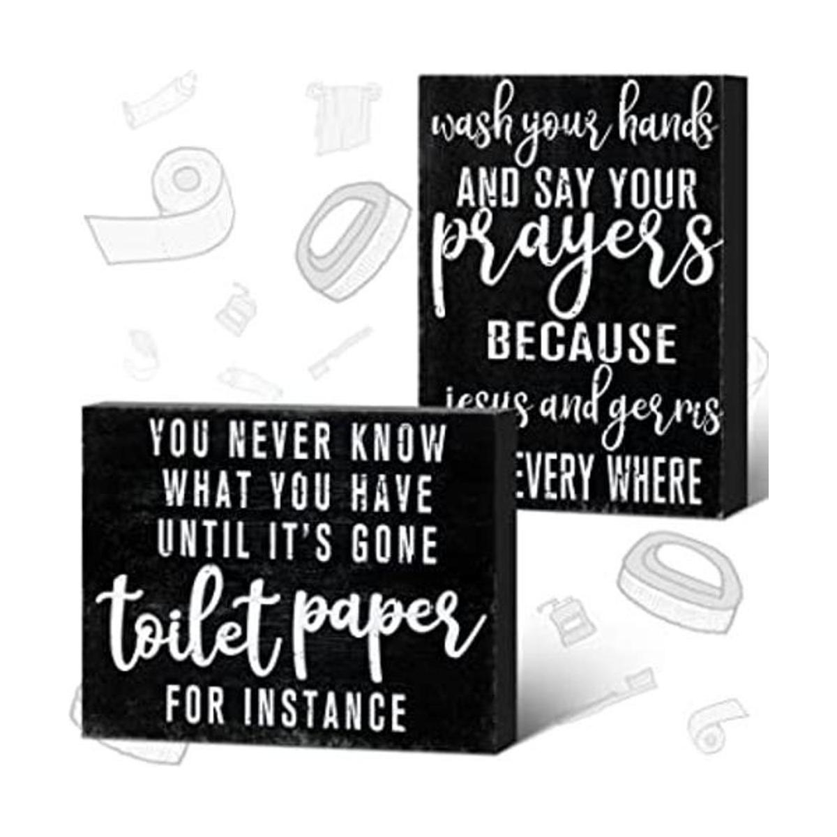 2 piezas de decoración de baño clásica con texto en