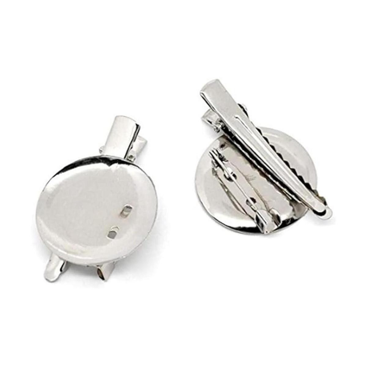 20 broches de plata en blanco con bandeja redonda con clip