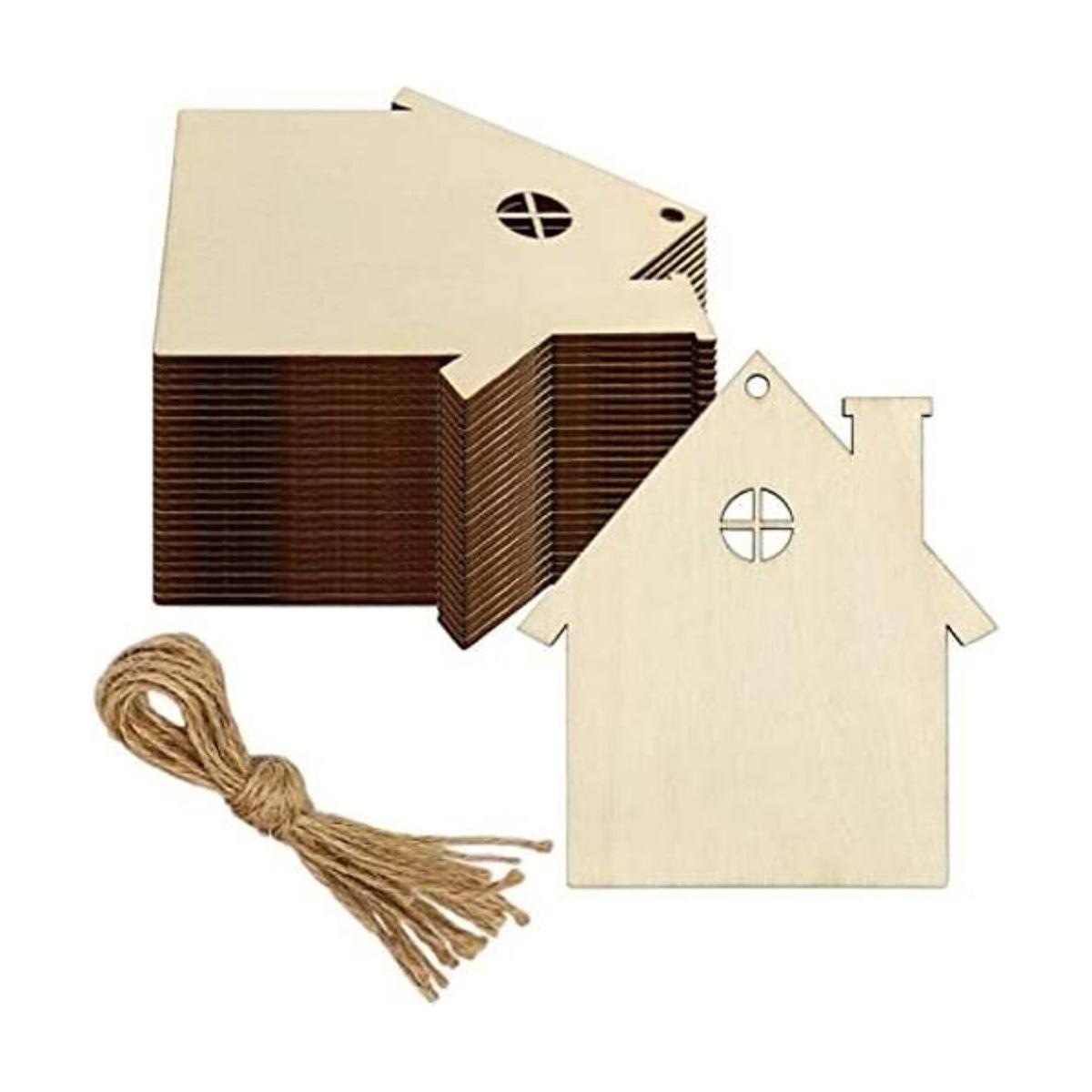 20 piezas de madera en forma de casa DIY recortes de