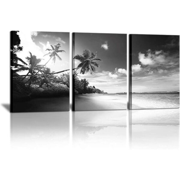 3 paneles de lienzo de playa en blanco y negro para pared_1