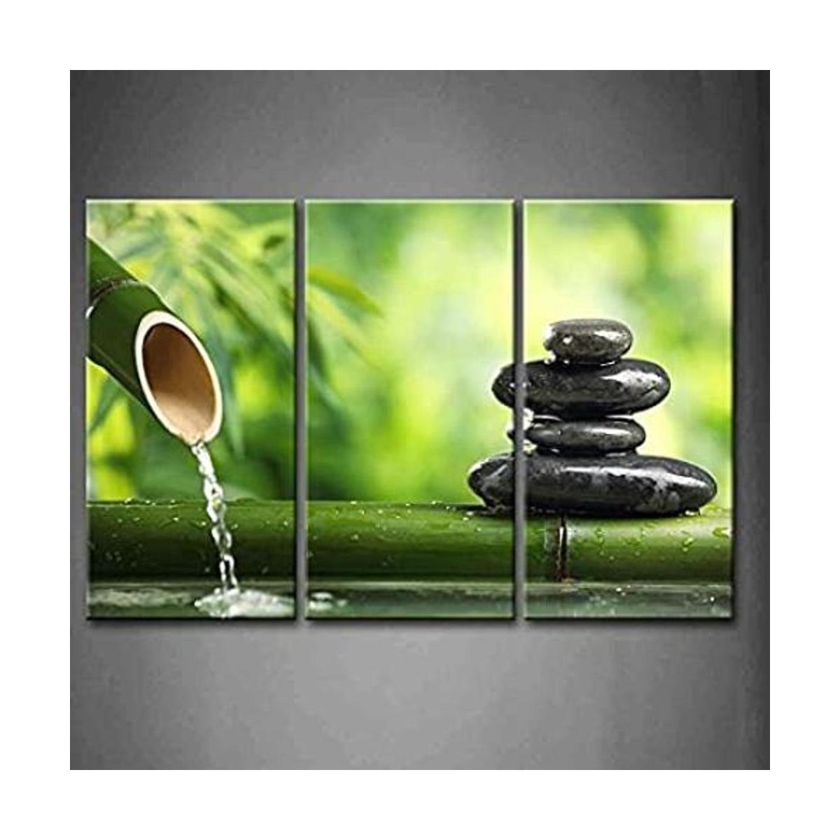 3 paneles de arte de pared verde Spa Still Life con fuente