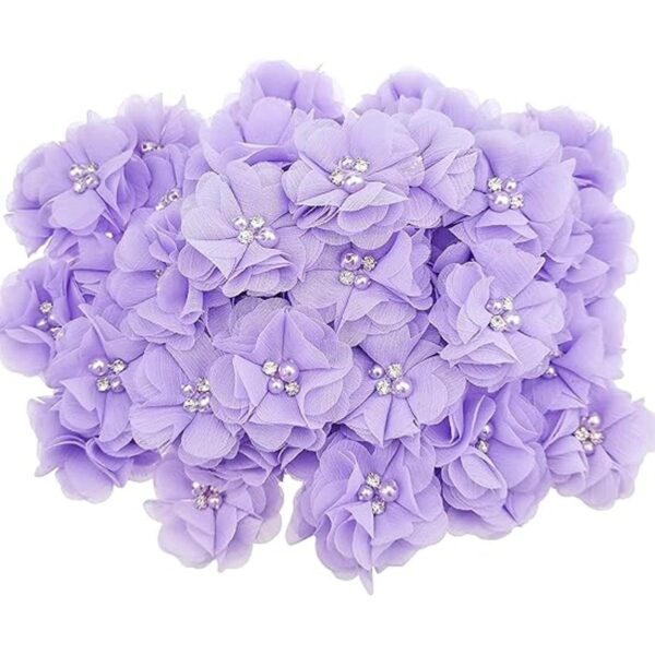 30 apliques de tela de costura de flores de gasa moradas