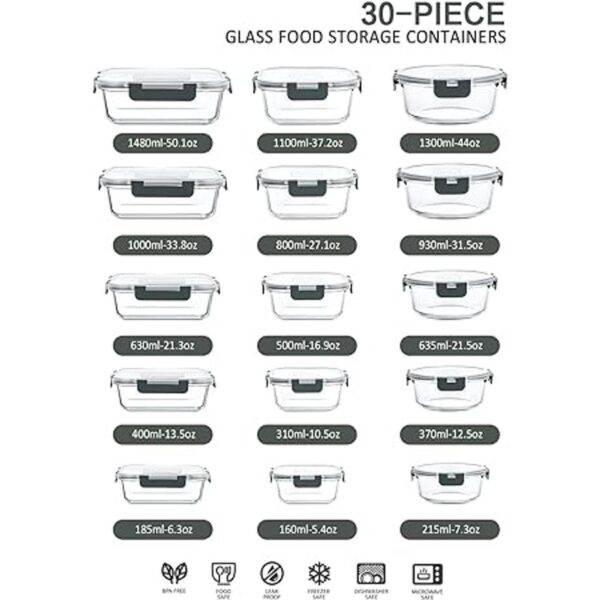 30 recipientes de vidrio para almacenamiento de alimentos_2