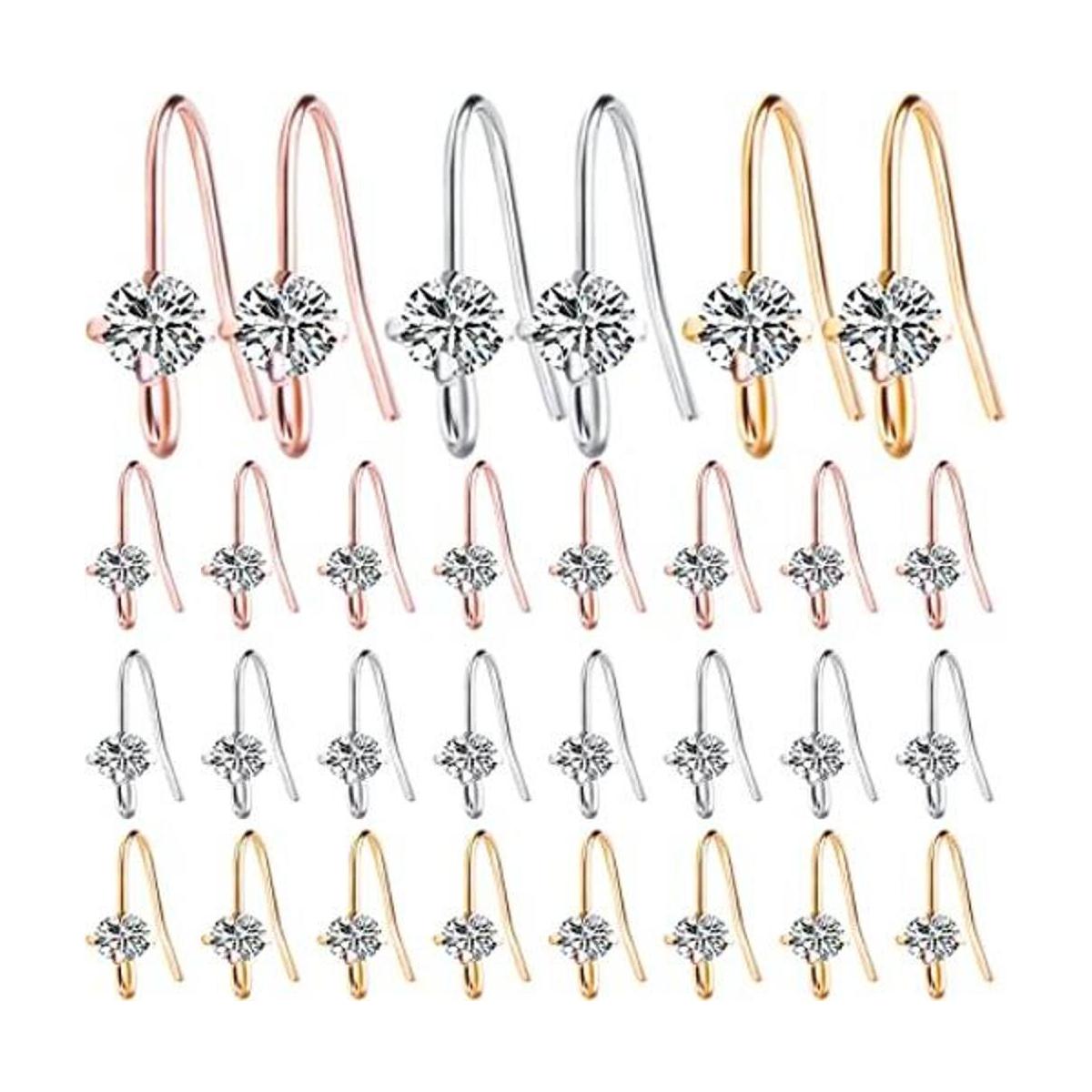 30pcs 3 colores diamantes franceses pendientes ganchos de