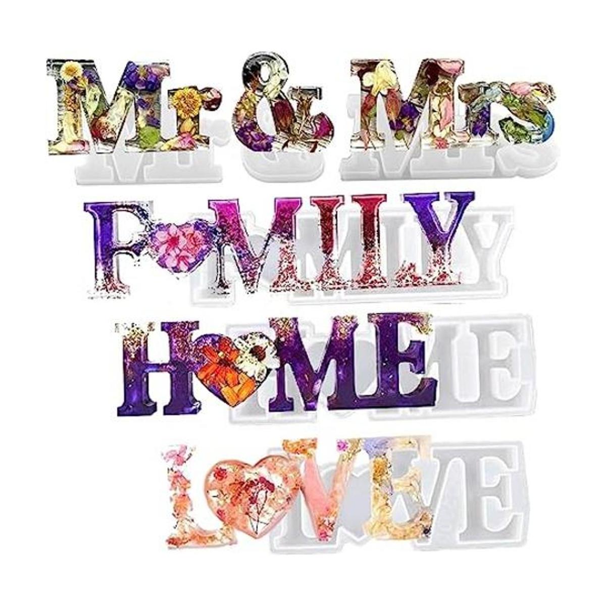 4 moldes de resina para letras Mr Mrs Love Home Family