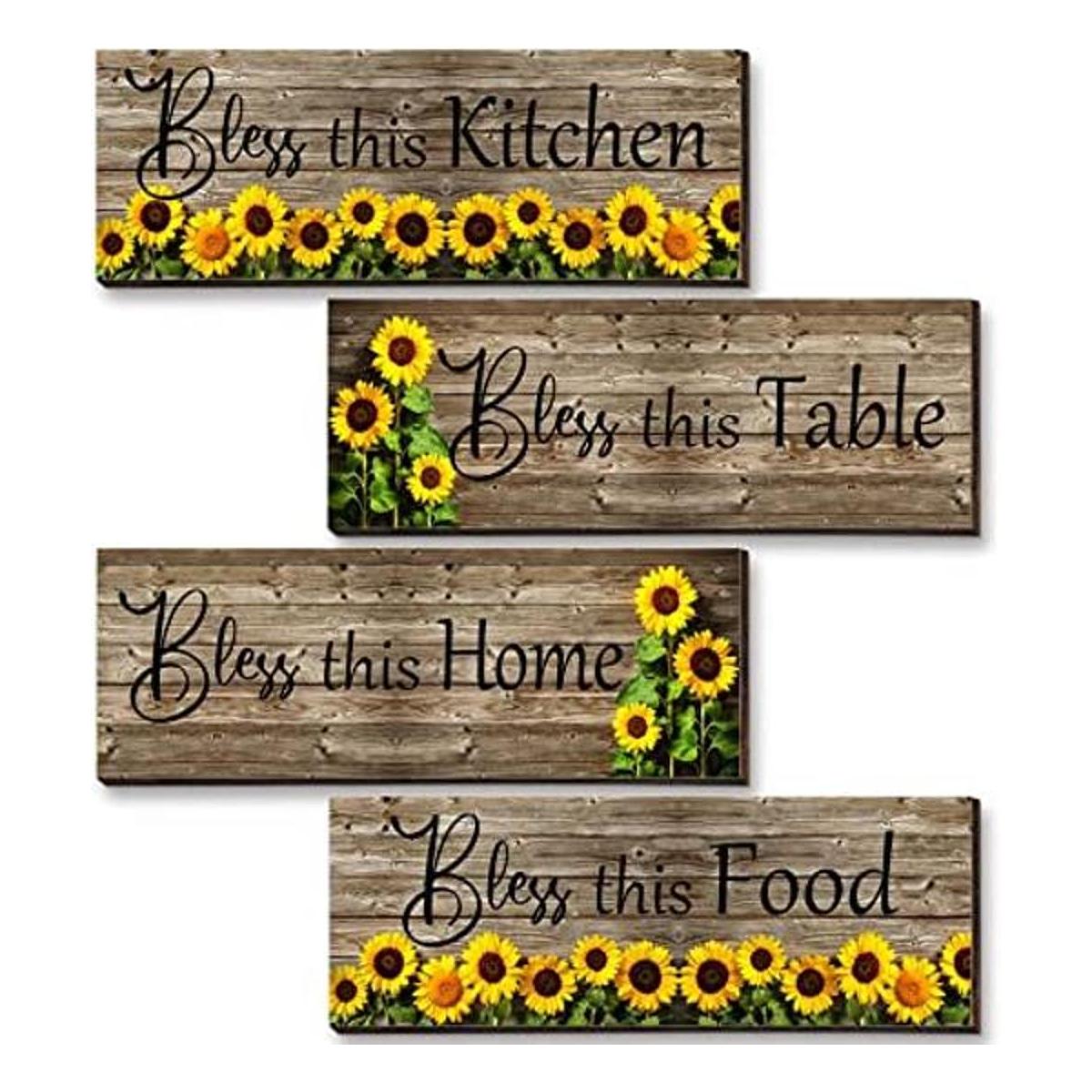 4 piezas de decoración de pared de girasoles Bless This