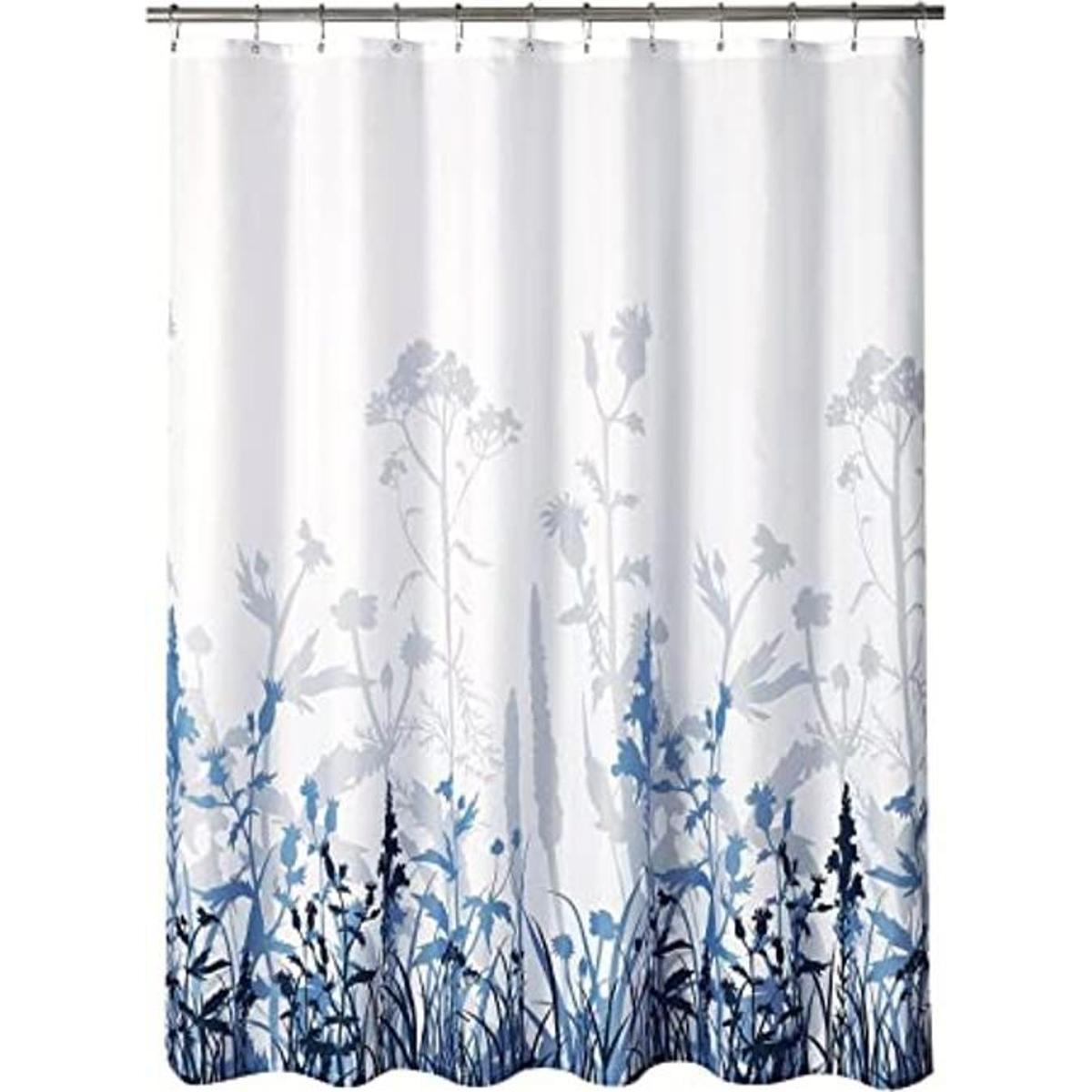 YOSTEV Cortina de ducha de tela de baño floral azul y gris