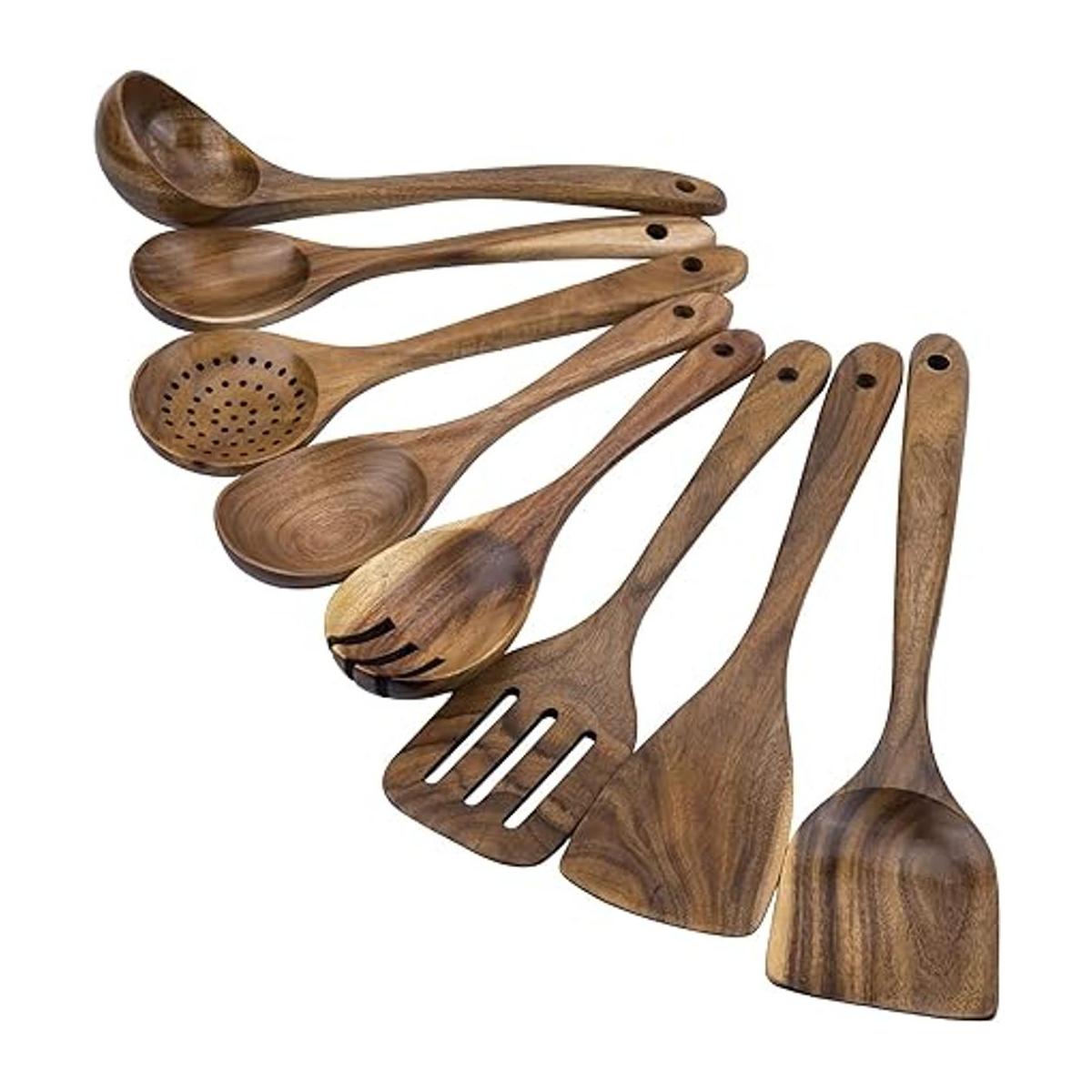 WOODME Juego de utensilios de cocina 8 piezas de madera