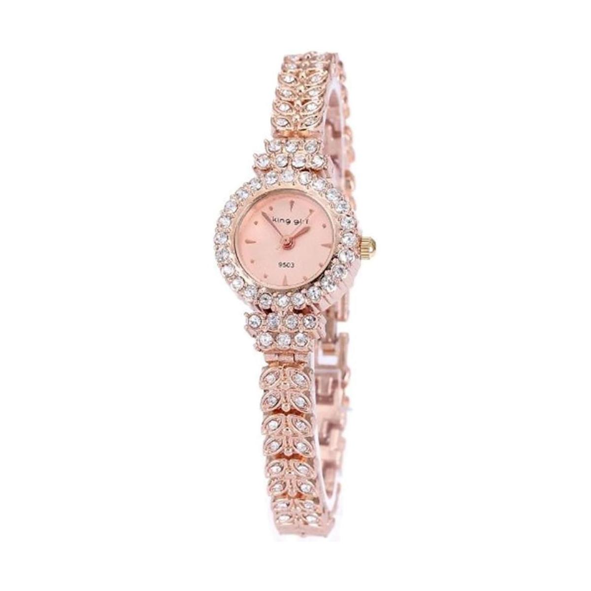 Gullor King Girl Reloj de pulsera de oro rosa real con