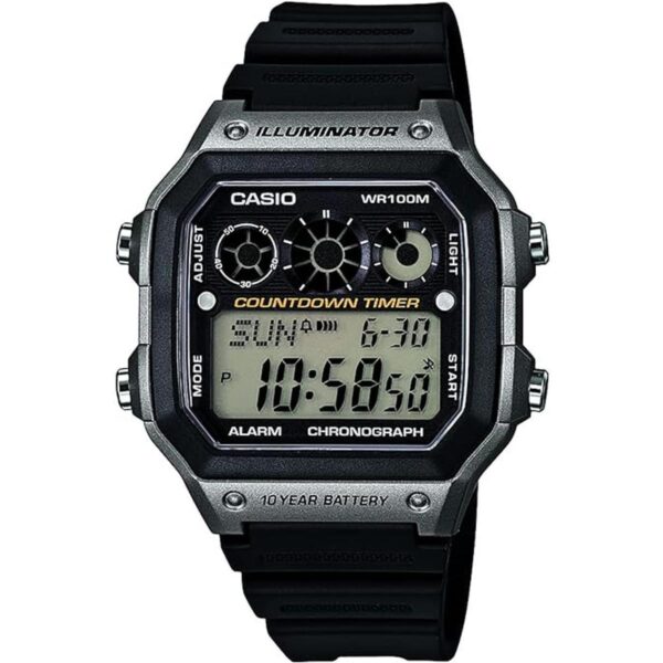 Reloj de cuarzo negro con iluminación AE1300WH8AVCF_1
