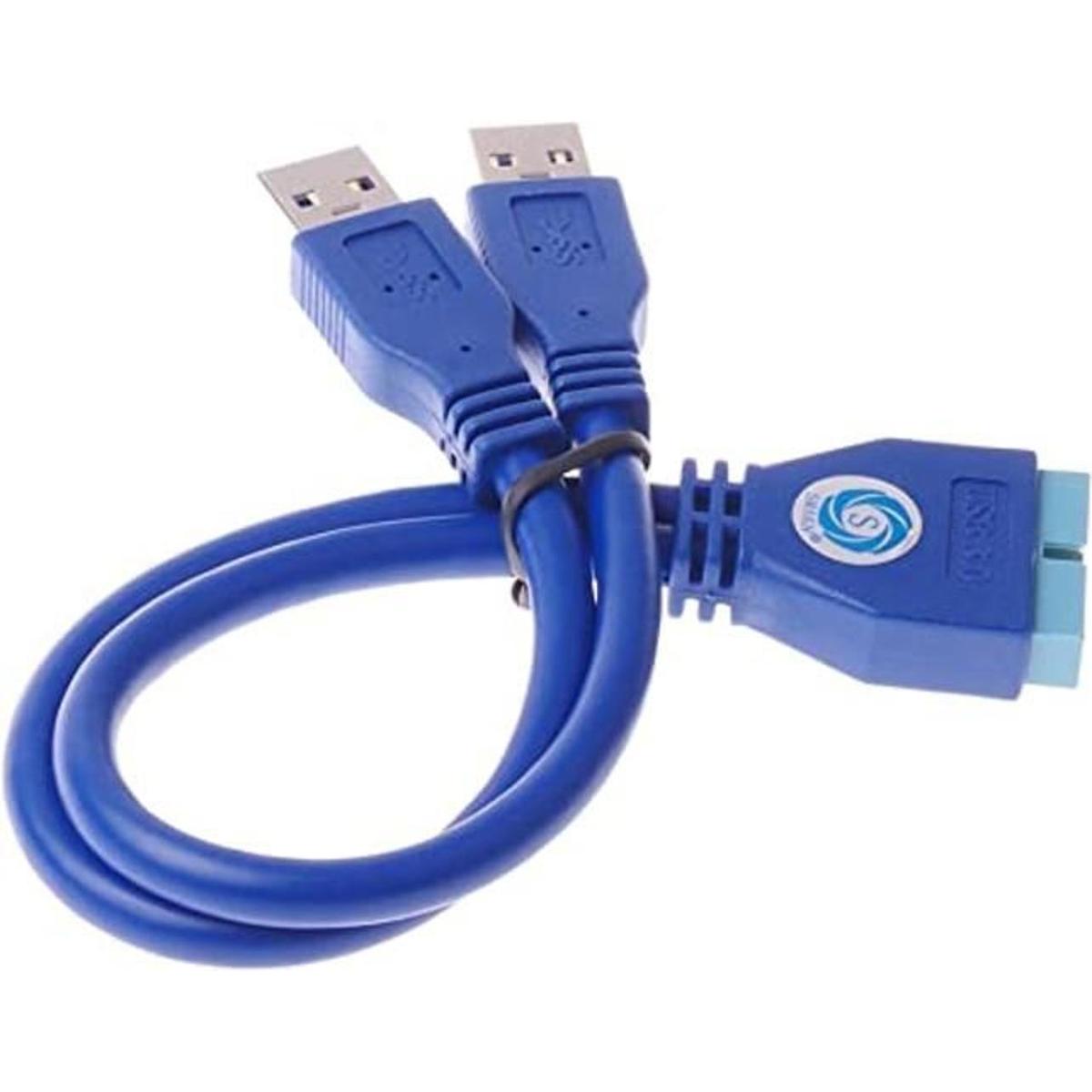 SMAKN Blue 2 Port USB 3.0 Type A Male to 20 Pin Header