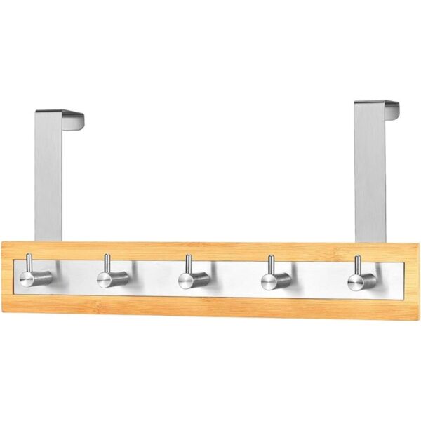 Ganchos de puerta de acero inoxidable y bambú para toalla_1