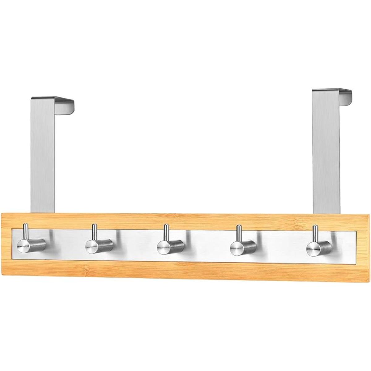 Ganchos de puerta de acero inoxidable y bambú para toalla
