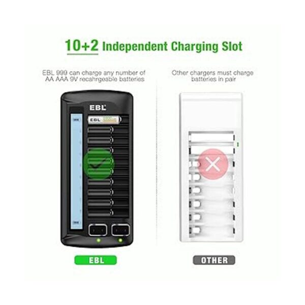 EBL Cargador de batería universal LCD de 12 bahías para_2