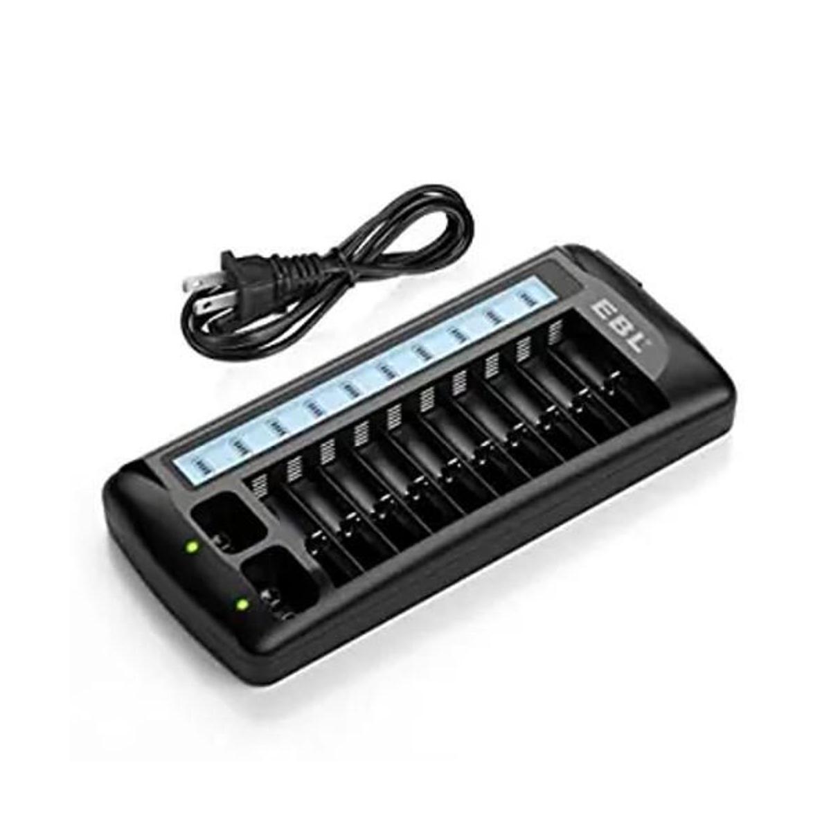 EBL Cargador de batería universal LCD de 12 bahías para