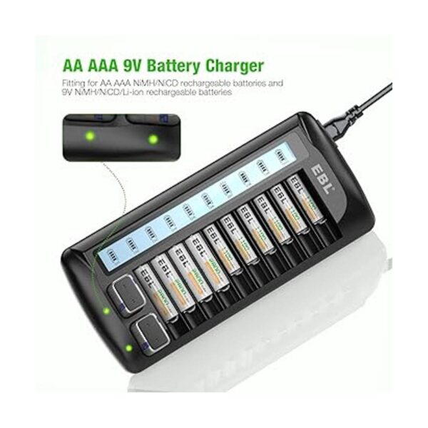 EBL Cargador de batería universal LCD de 12 bahías para_3