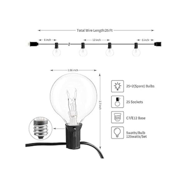Tira de luces G40 de 25 pies con focos transparentes con_6