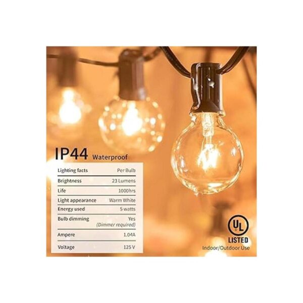 Tira de luces G40 de 25 pies con focos transparentes con_2