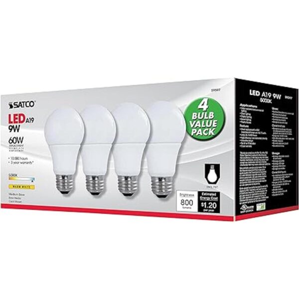 Satco s9597 multidireccional LED A19 4Pack 9 a19LED5000_3