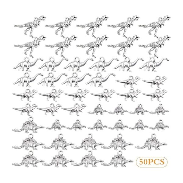 50 dijes de dinosaurio mezclados de plata antigua_2