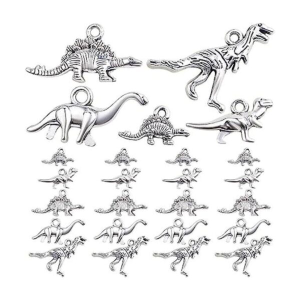 50 dijes de dinosaurio mezclados de plata antigua_1