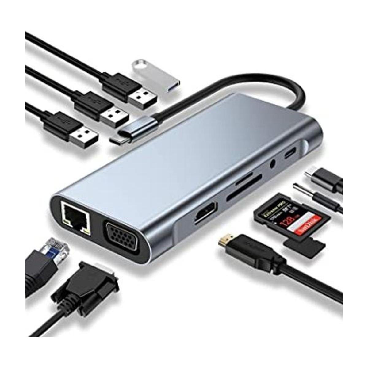 HUB USB C adaptador USB C 11 en 1 con HDMI 4K VGA PD