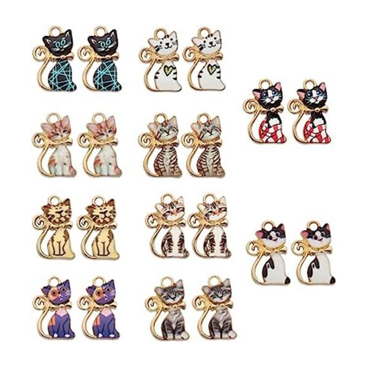 GTONEE 20 bonitos dijes de gato de aleación esmaltada para