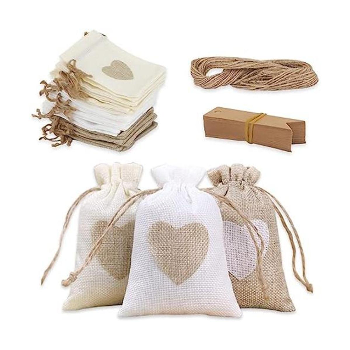 HMIEPRS 30 bolsas de arpillera de corazón con etiquetas y