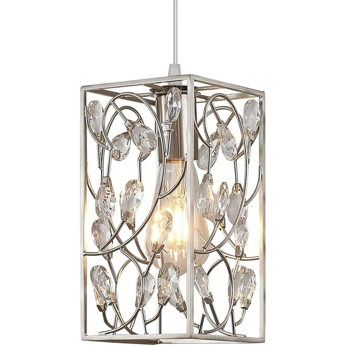 SHENGQINGTOP Lámpara colgante moderna de cristal con jaula