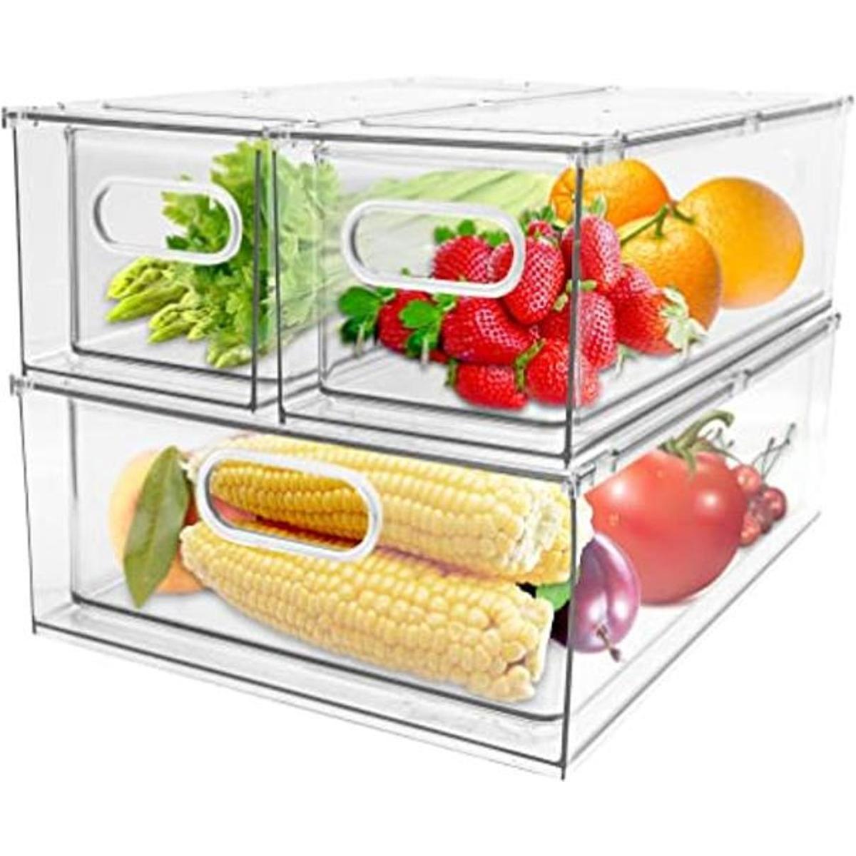 Paquete de 3 cubos organizadores de refrigerador con cajón