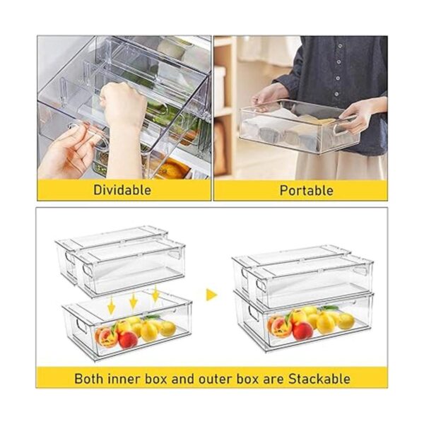 Paquete de 3 cubos organizadores de refrigerador con cajón_3