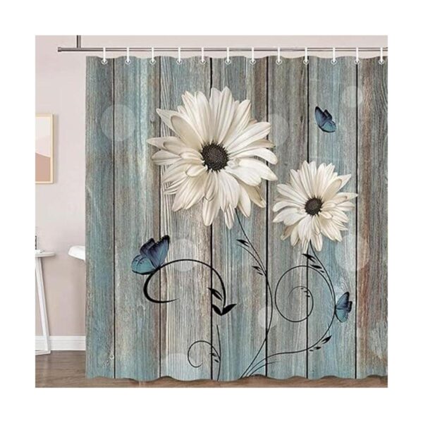 Cortina de ducha floral rústica para baño elegantes_2