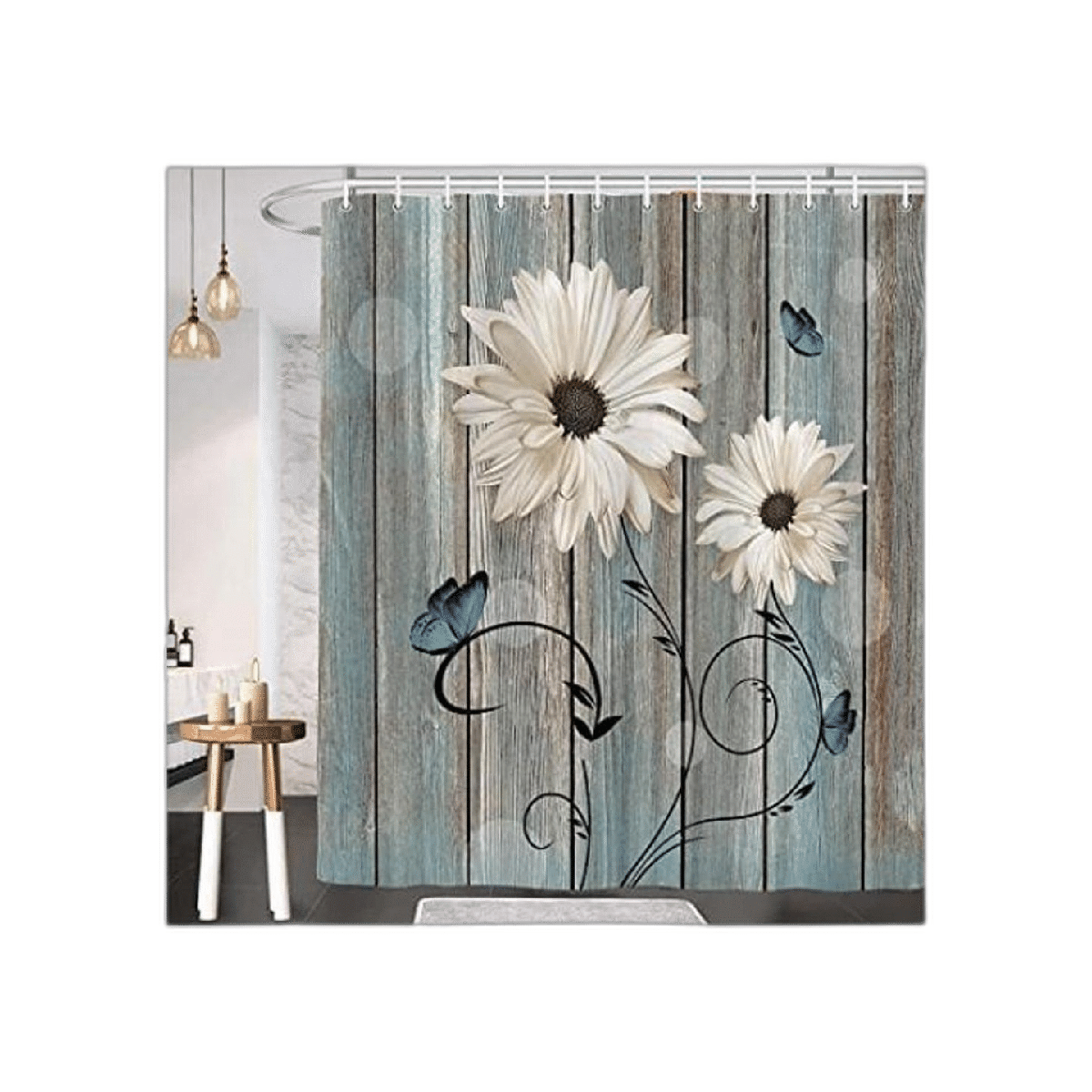 Cortina de ducha floral rústica para baño elegantes