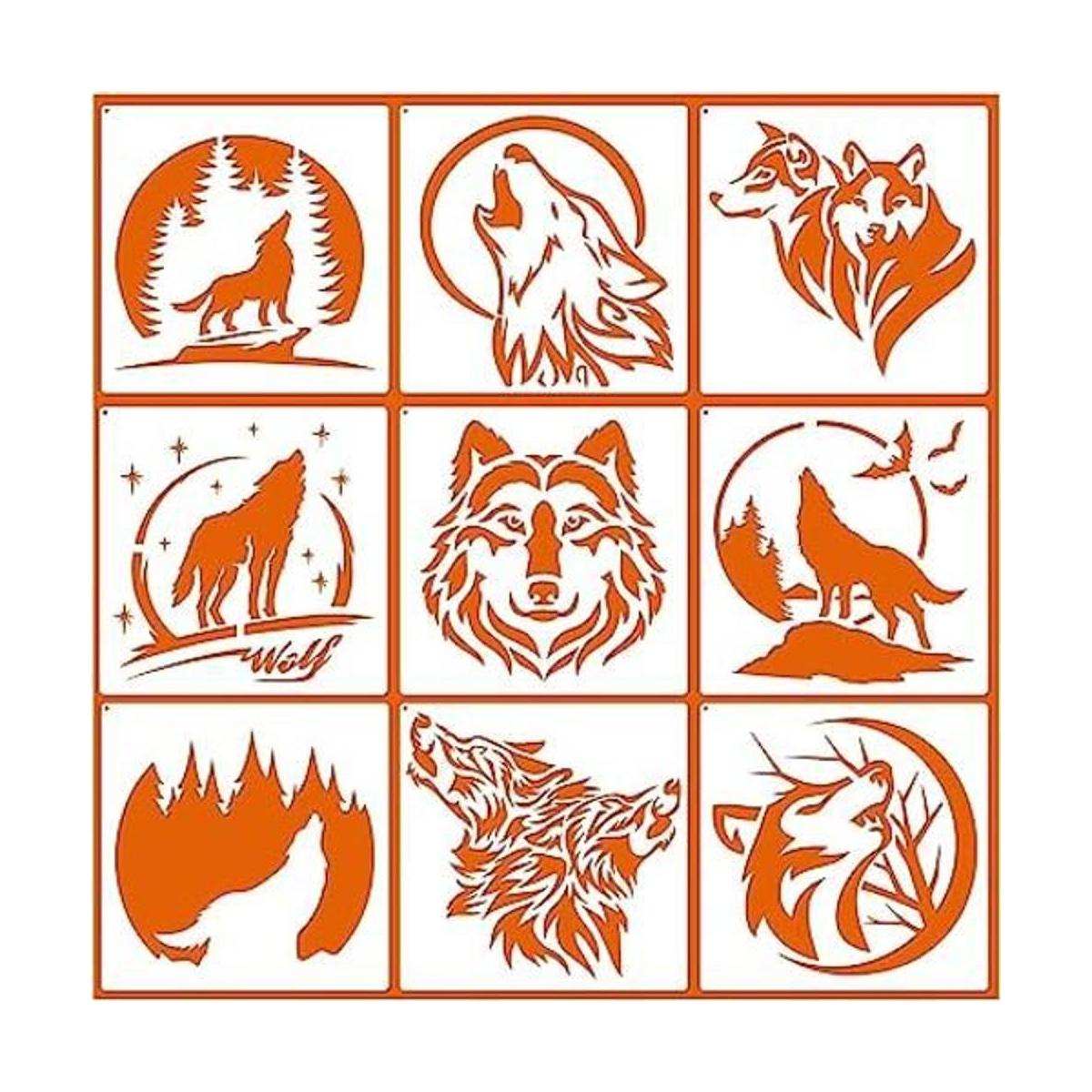 9 plantillas de pintura plantilla de animales de lobo