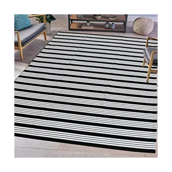 Alfombra a rayas blancas y negras de 4 x 6 pies alfombra