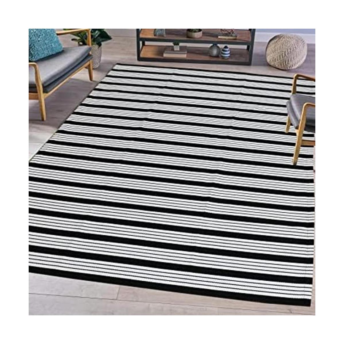 Alfombra a rayas blancas y negras de 4 x 6 pies alfombra