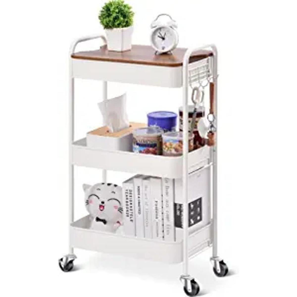 TOOLF Carrito rodante de 3 niveles carrito de metal con
