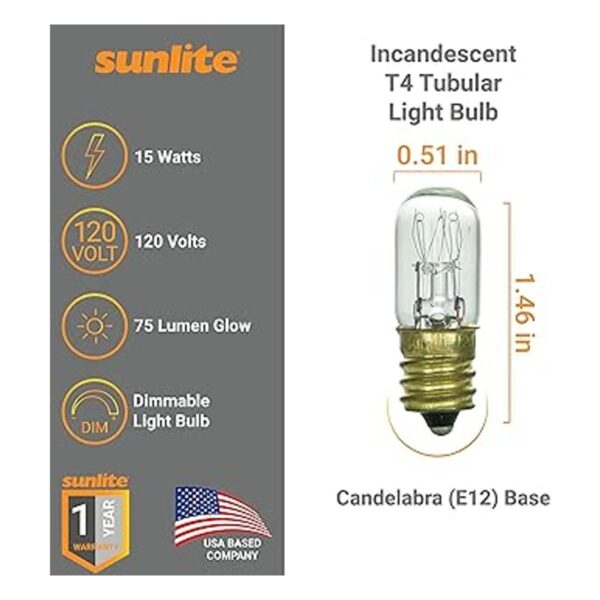 Sunlite 41717 Bombilla tubular incandescente T4 15