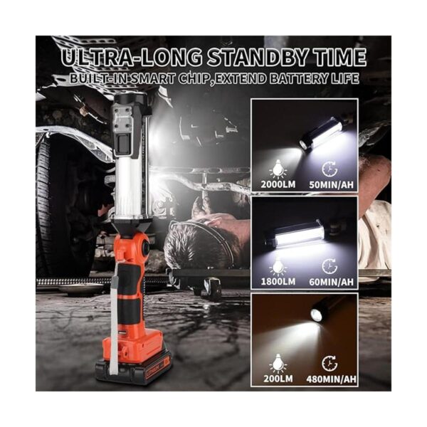 Luz de trabajo LED de 2000 lm para batería de litio Black