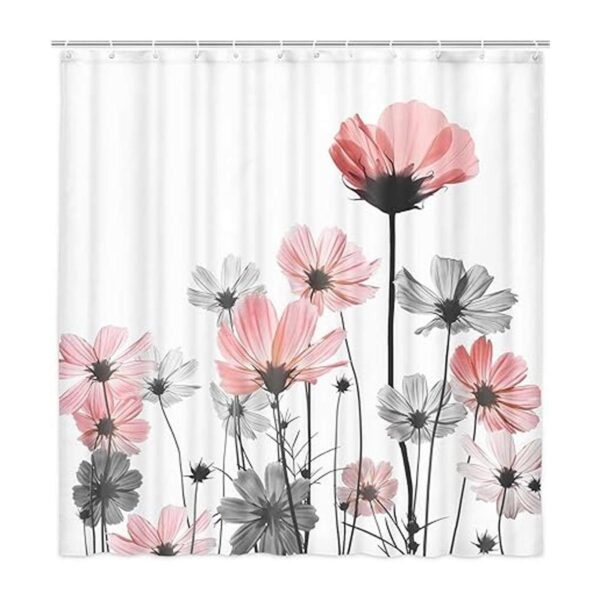 Cortina de ducha rosa estilo rústico elegante floral_2
