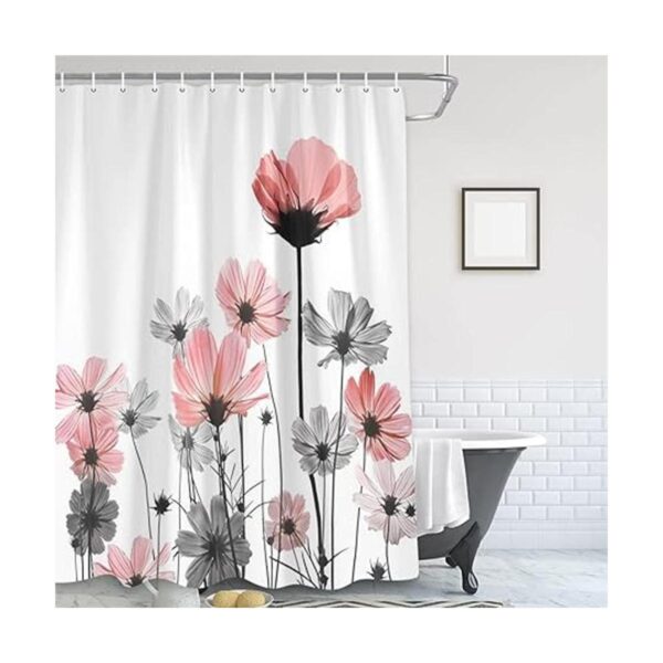Cortina de ducha rosa estilo rústico elegante floral_3