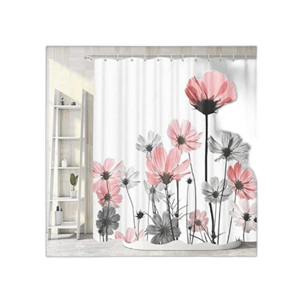Cortina de ducha rosa estilo rústico elegante floral_1