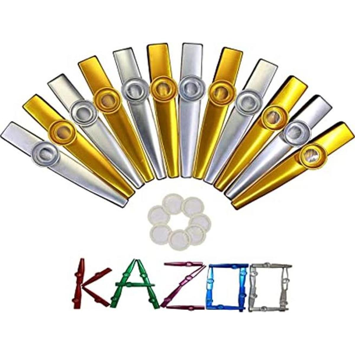 Crystaljun 12 kazoos de metal dorado y plateado con 20