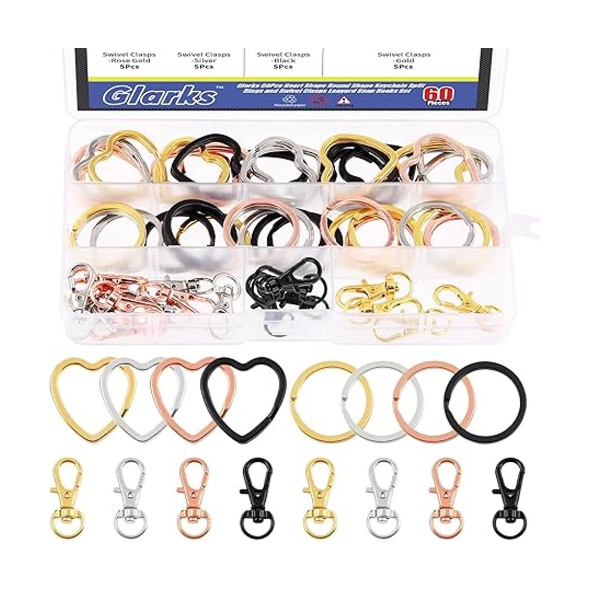 Glarks Kit de 60 llaveros planos 4 colores creativos en