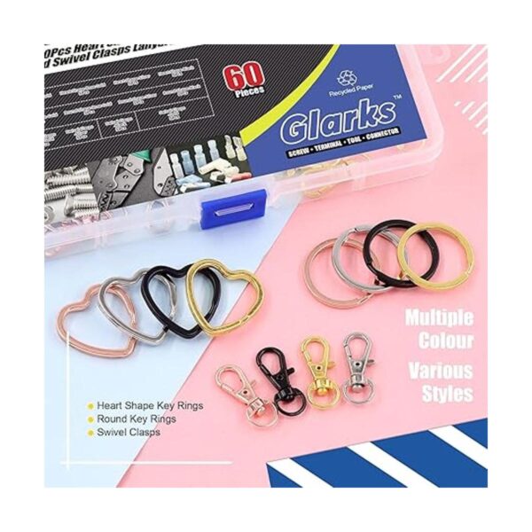 Glarks Kit de 60 llaveros planos 4 colores creativos en